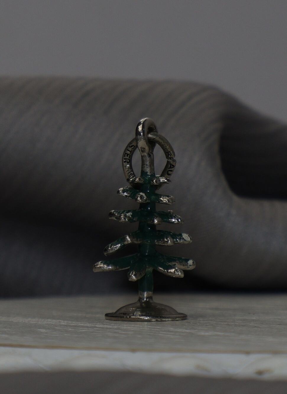 Vintage Sterling Silver Enameled Christmas Tree Charm 2.2G / 1in